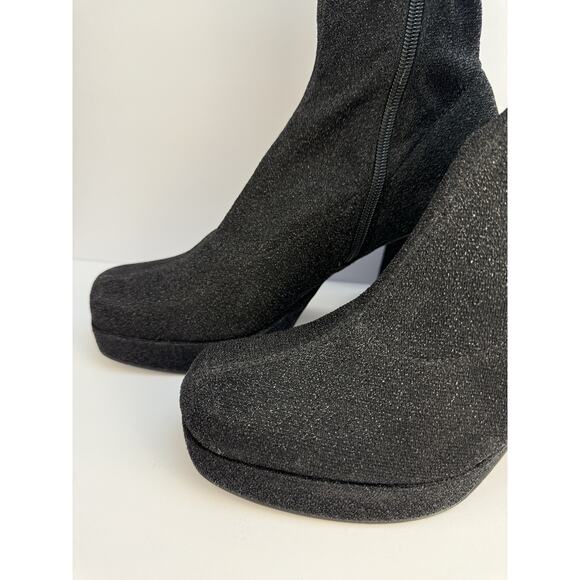 Abound Womens 11 Black Sparkle Fabric Zip Ankle Boot Platform Block Heel NWOT - Picture 4 of 13